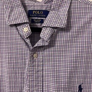 Polo by Ralph Lauren Men's Dress Shirt - Purple and White